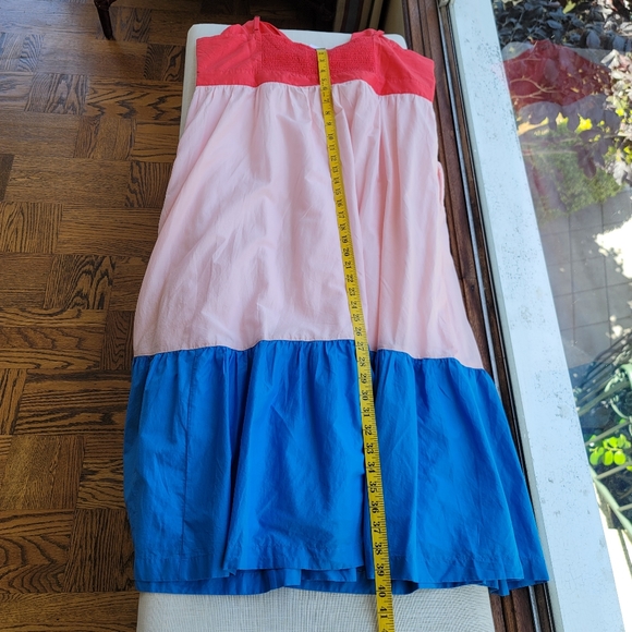 J. Crew 20 Midi Dress Tiered Colorblock Sun Cutout Tie Front Red Blue - Picture 3 of 7